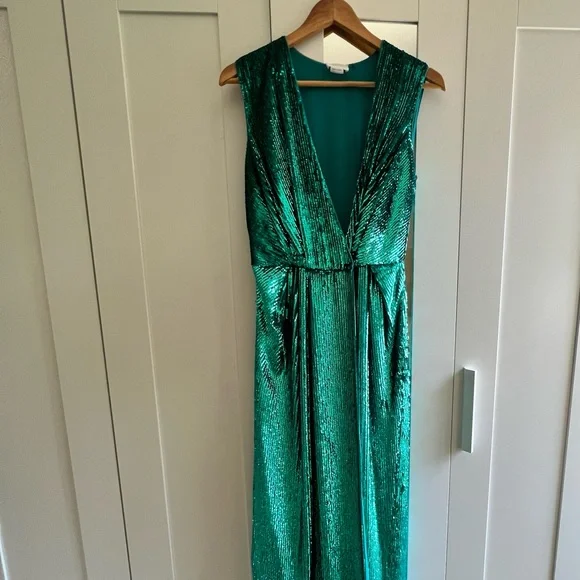 Elisabetta Franchi Long Dress Gown Sequin Blue Green - Picture 4 of 5